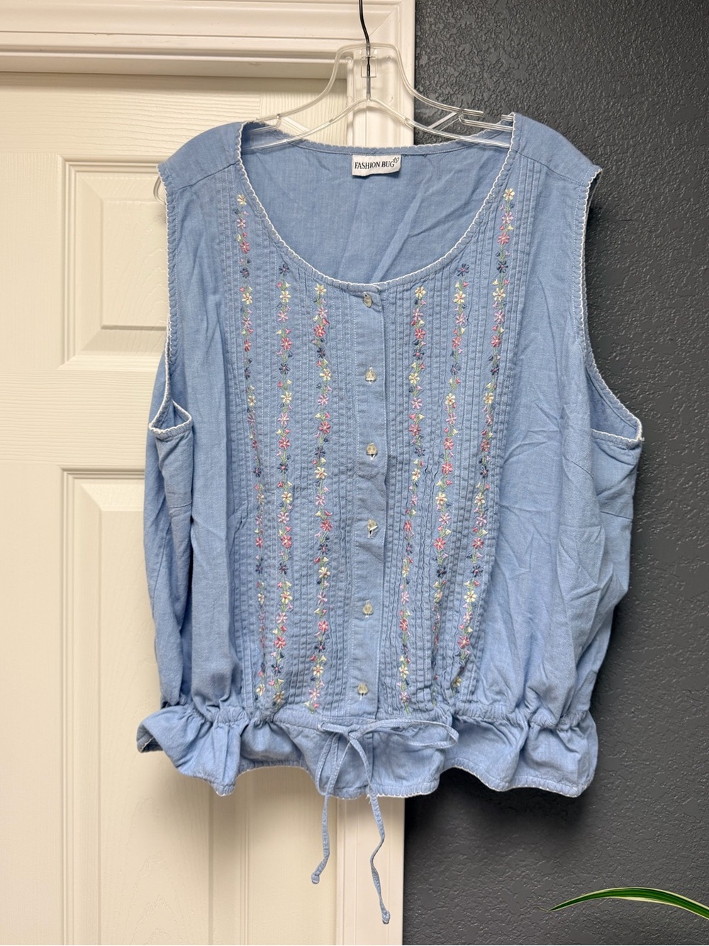 Fashion Bug Light Blue Embroidered Tie-Hem Tank Top